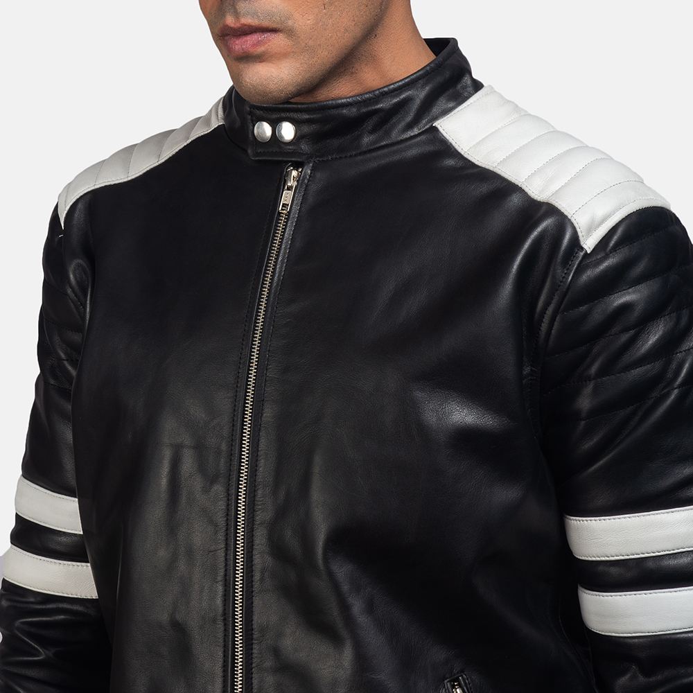 Men's Monza Black & White Leather Biker Jacket